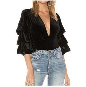MISA LOS ANGELES Linde Velvet Bodysuit - Black - Size Small